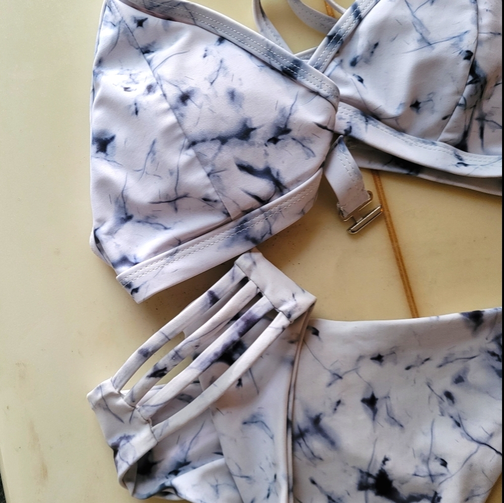 Navy and White Tie Dye Bikini Set